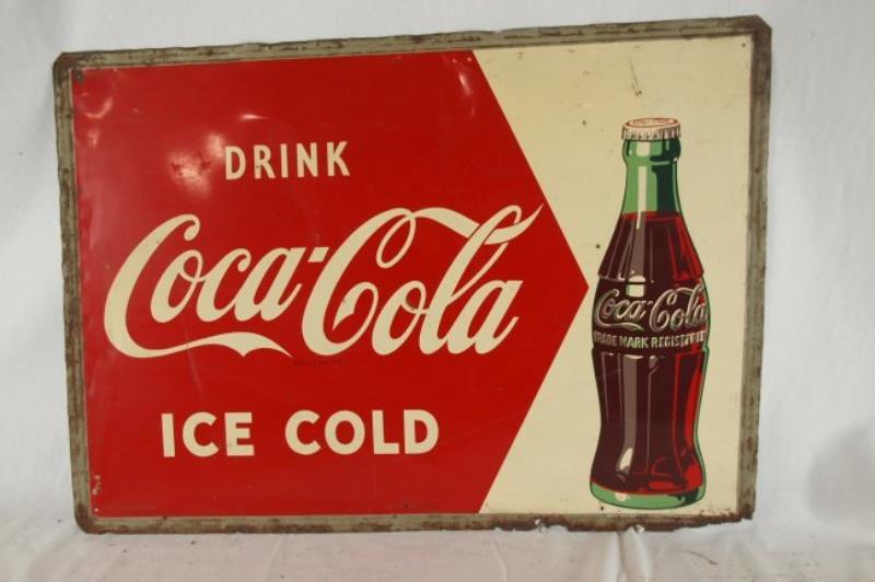 CocaCola metal sign, losses, wear, bends, 28" x 20"
