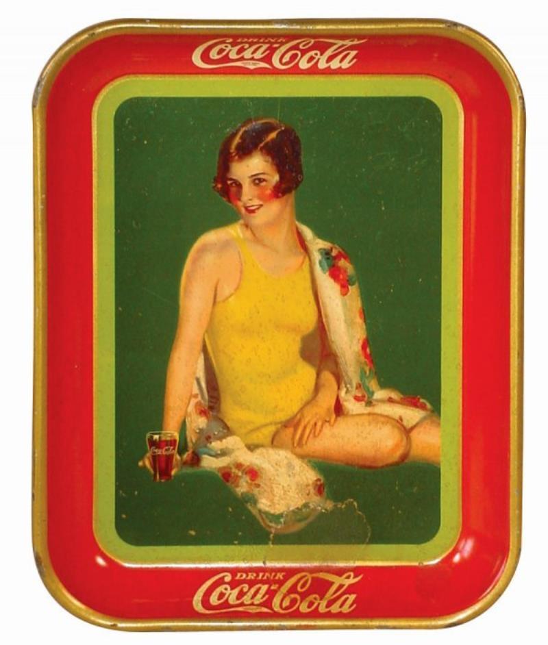 Coca-Cola serving tray, c.1929 Swimsuit Gir founta