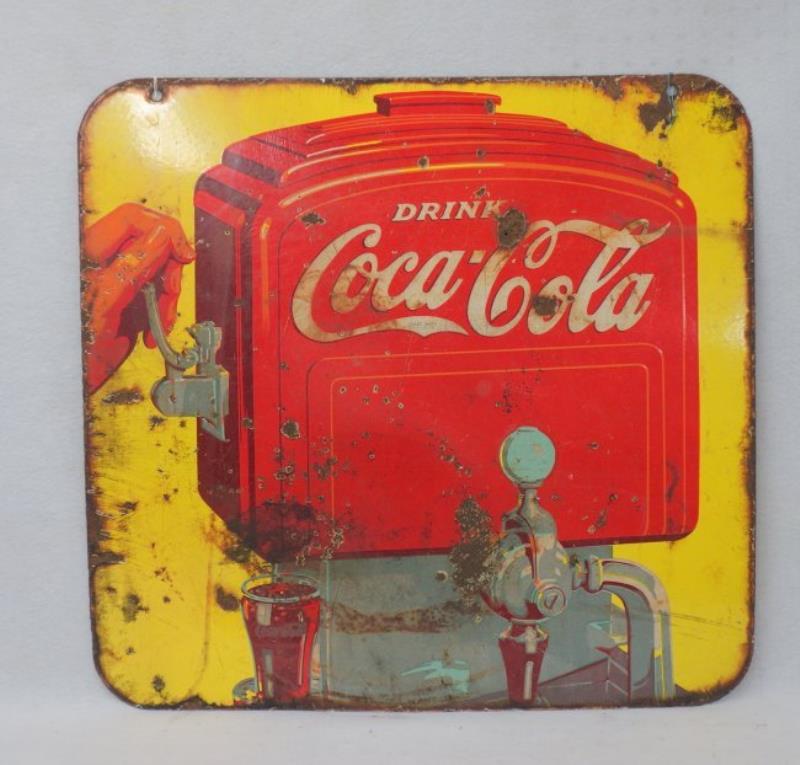 Double side enameled Coca Cola soda fountain sign. 25
