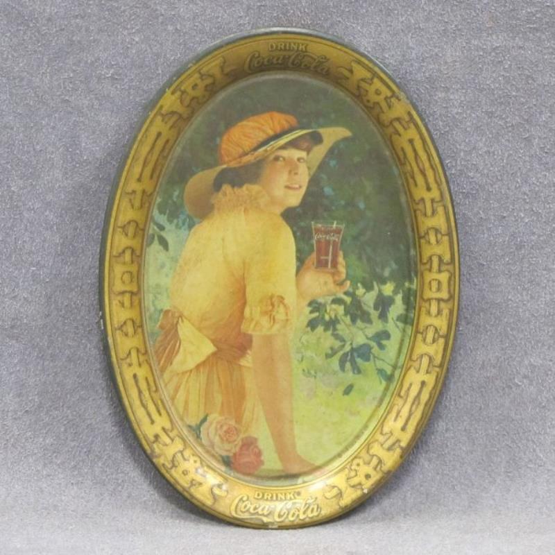 1916 COCA-COLA TIP TRAY, LITHO/METAL, SIGNED