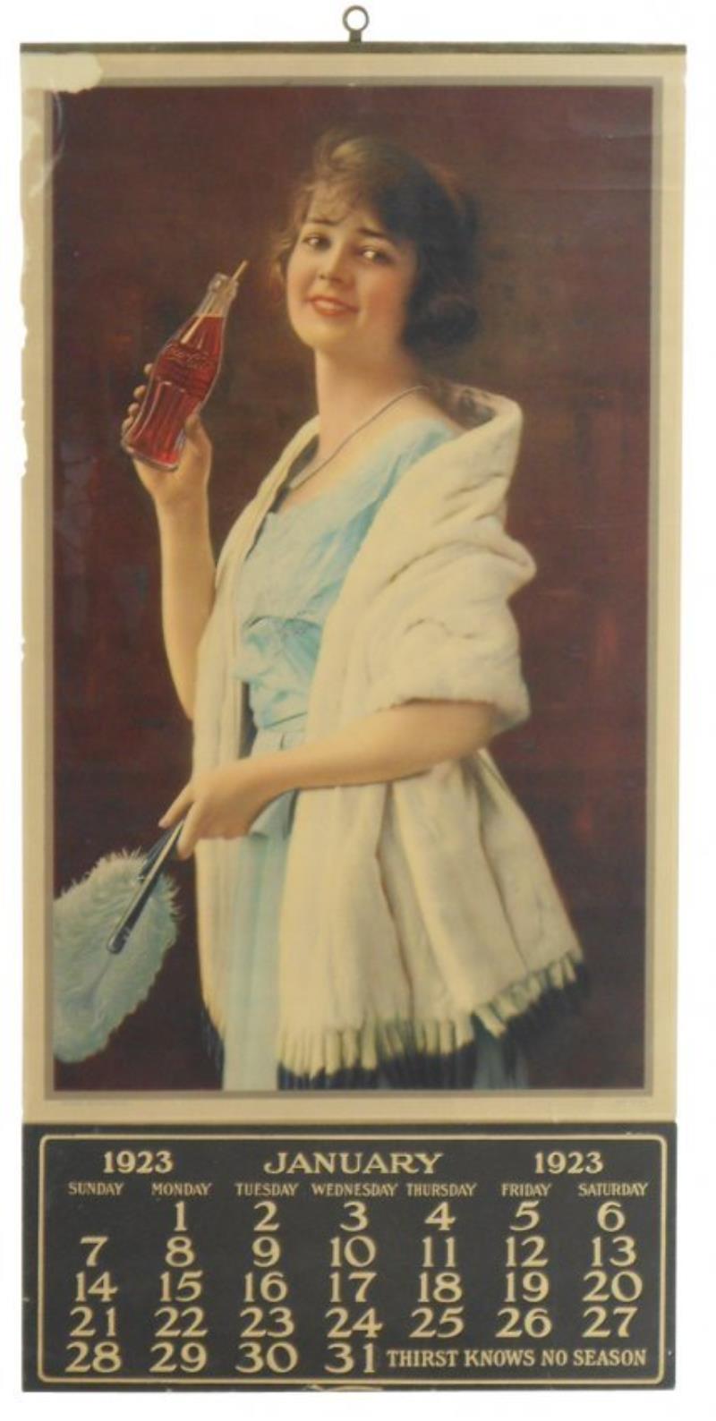 Coca-Cola calendar, 1923, pretty girl w/bottle & fan,