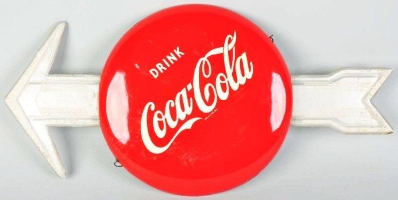 Tin Coca-Cola Button & Arrow Sign.