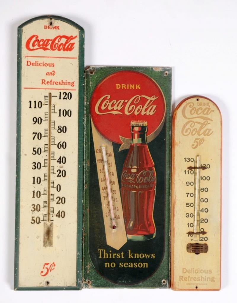 Wooden Coca - Cola Advertising Thermometers.