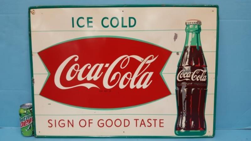Fishtail Ice Cold Coca Cola Sign of Good Taste Tin Sign
