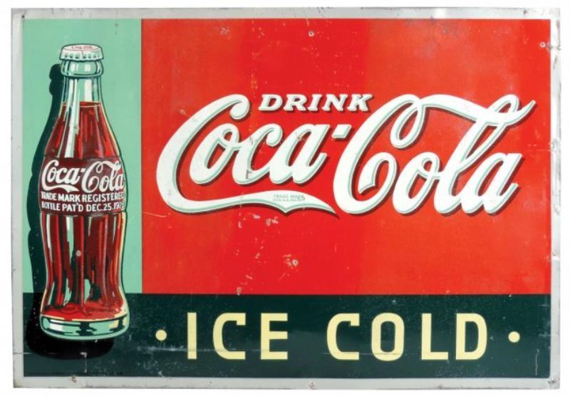 Coca-Cola sign, Drink Coca-Cola, Ice Cold, embossed