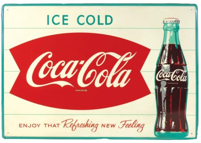 Coca-Cola sign, fishtail w/bottle graphic,