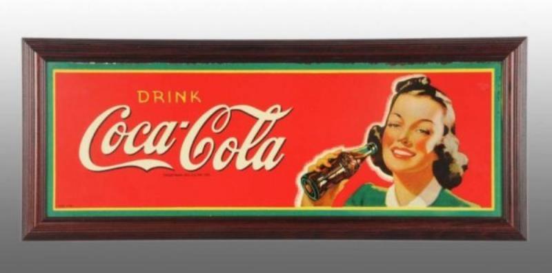 Masonite Coca-Cola Sign with Girl & Bottle.