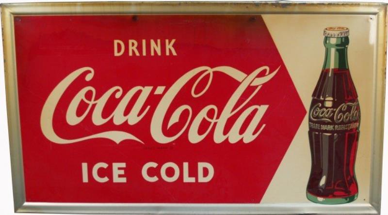 Large Drink Coca Cola Ice Cold Self-Framed Tin Sign