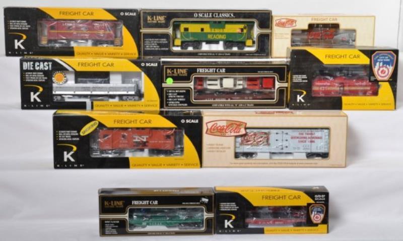 10 K Line freight cars FDNY, Coca Cola, etc