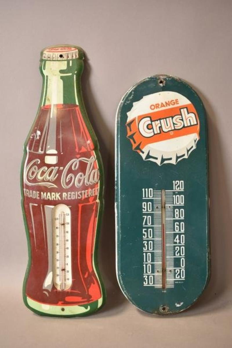 ORANGE CRUSH & COCA COLA TIN THERMOMETERS