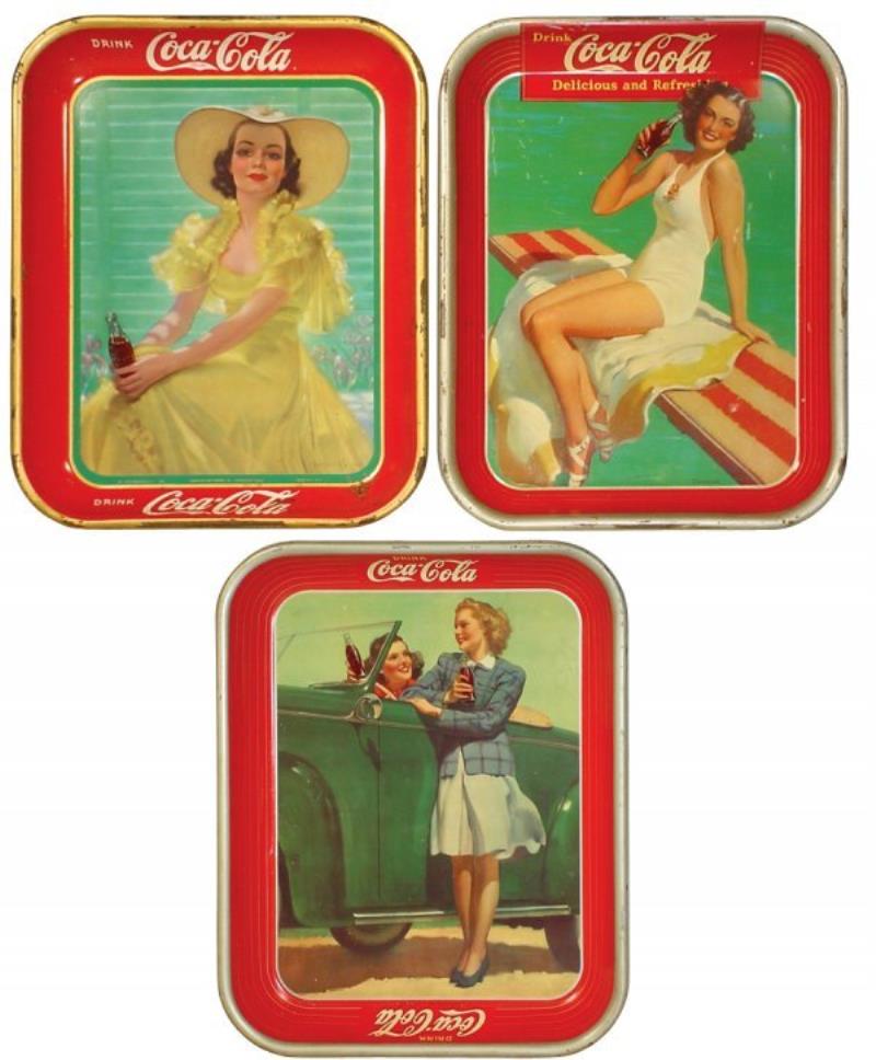 Coca-Cola serving trays (3), 1938, 1939 & 1942, a