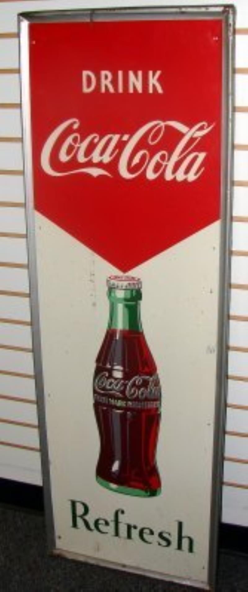 Large 18" x 54" 1950s Coca-Cola Tin Sign w Bottle