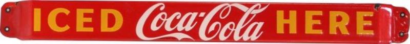""ICED Coca Cola HERE"" Porcelain Door Push c1950
