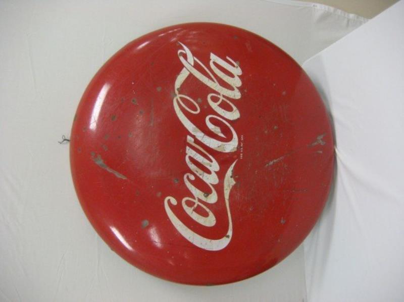 36" Coca-Cola button sign, with scratching, loss an