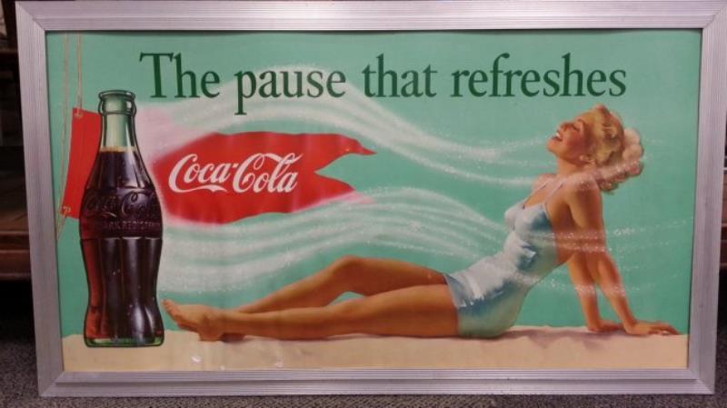 1957 Coca Cola Swimming Suit Girl Cardboard sign