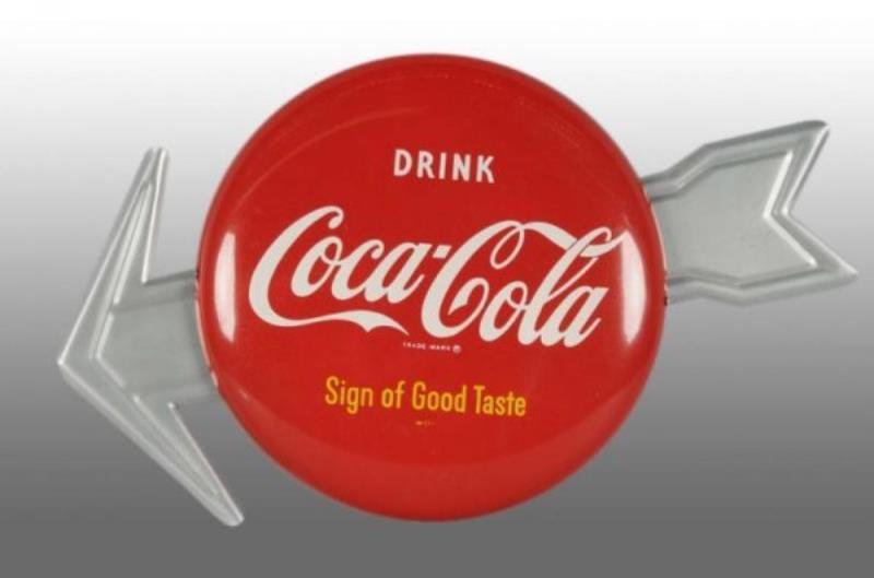Tin Coca-Cola Button with Arrow.