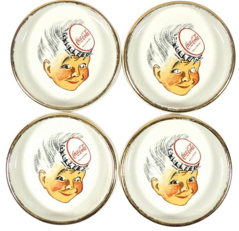 Coca-Cola Sprite Boy Coasters, ceramic w/gold trim,