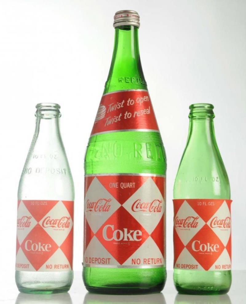 Coca-Cola Diamond Label Green Bottles.