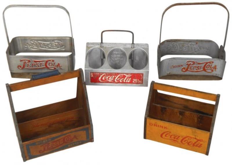 Advertising soda carriers (5), includes Coca-Cola & Pep