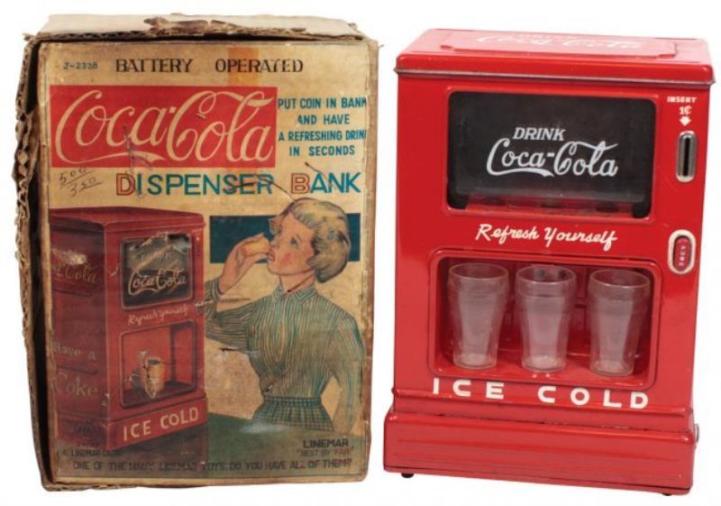 Coca-Cola toy dispenser bank in orig box, metal
