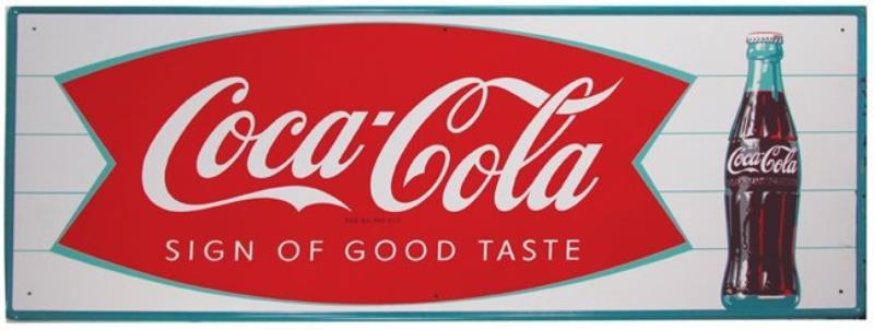 Coca Cola "Fishtail" Tin Self Framed Sign
