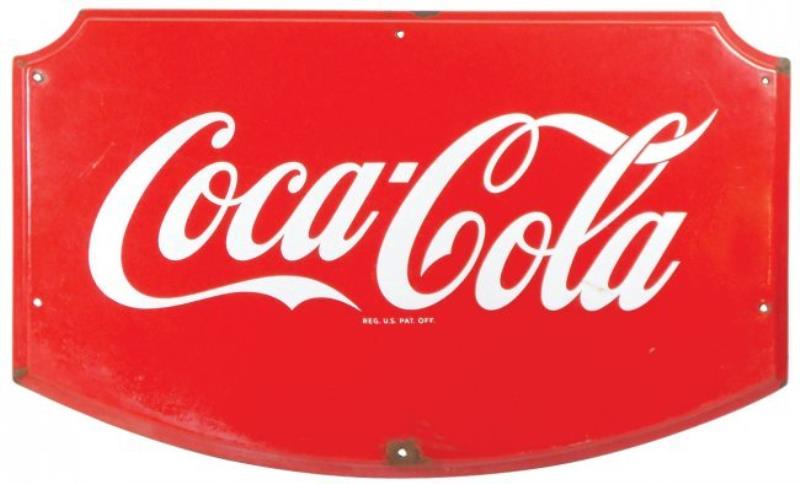 Coca-Cola porcelain sign, c.1950's, self-framed shield