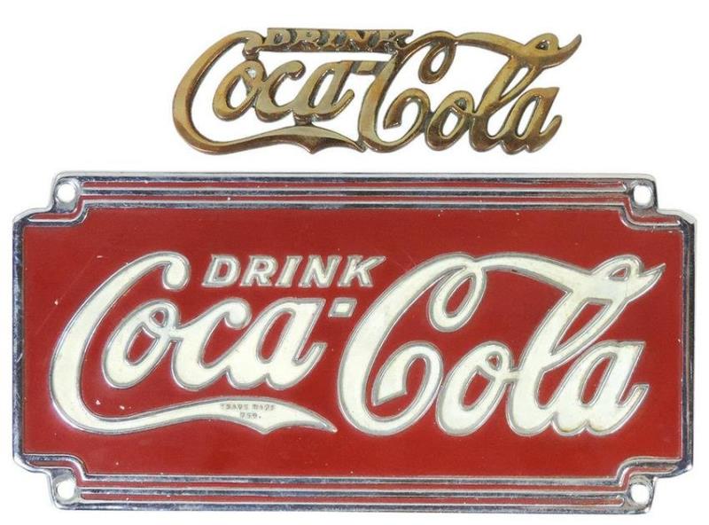 Coca-Cola Hat Badge & Dispenser Plaque, Rare 1920s