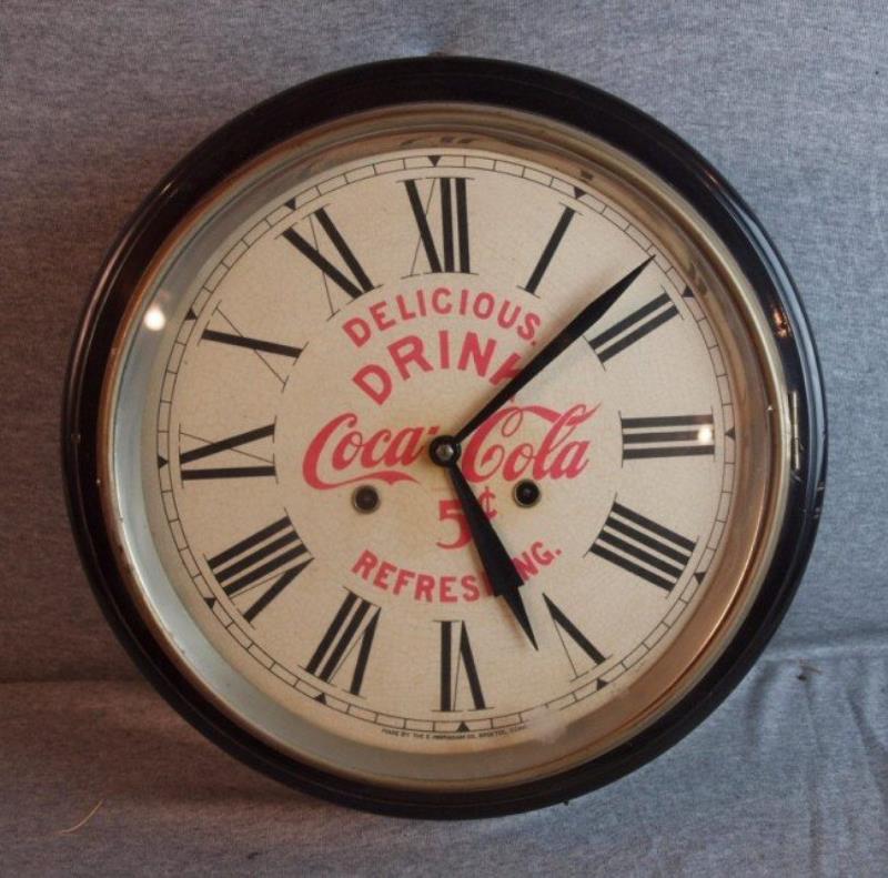 Ingraham vintage Coca Cola key wind wall clock, 15