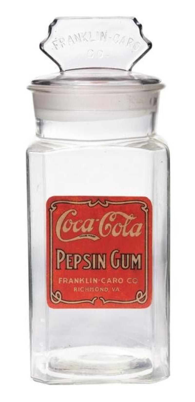 Coca-Cola Pepsin Gum Paper Label Jar.