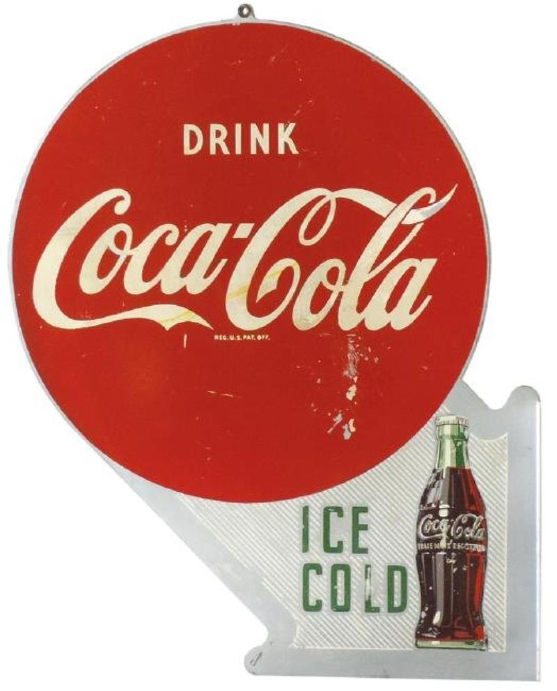 Coca-Cola sign, metal flange, VG cond w/some surface