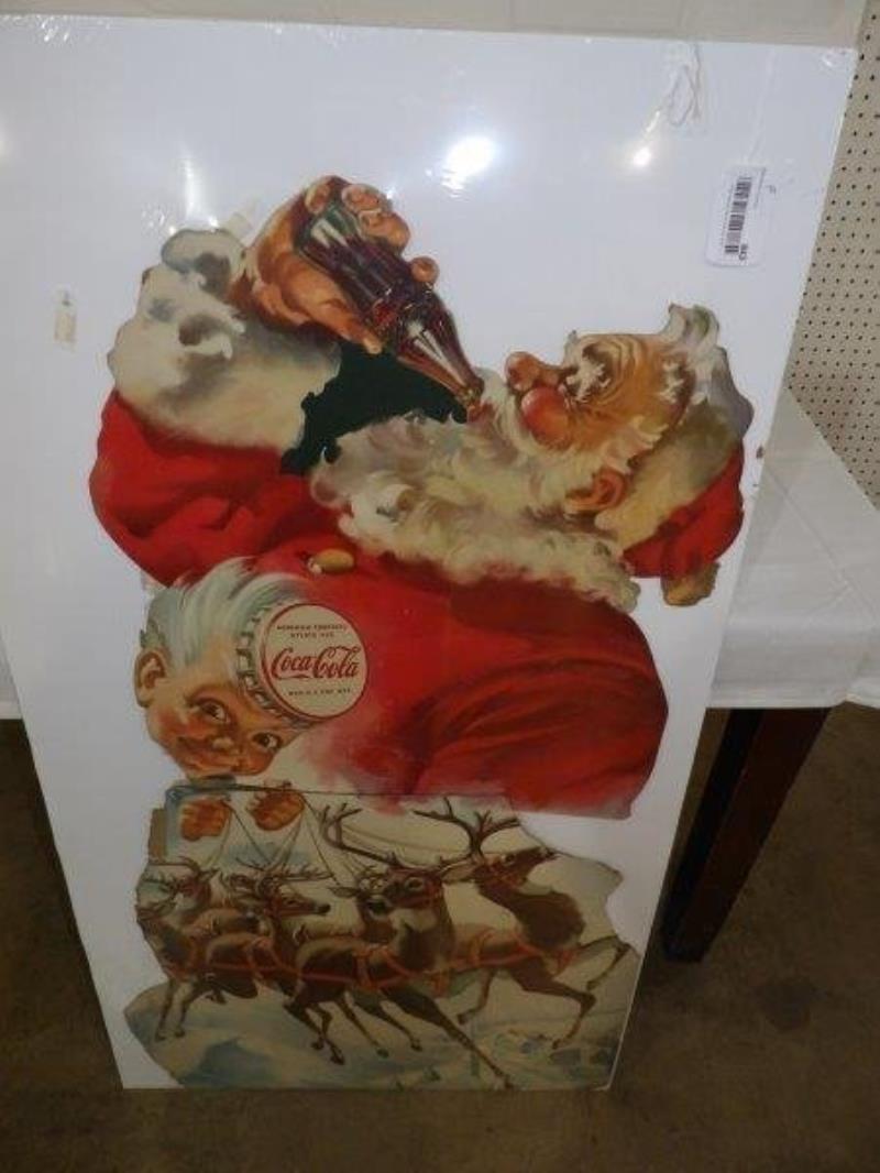 1949 Coca-Cola Santa Claus diecut cardboard store sign