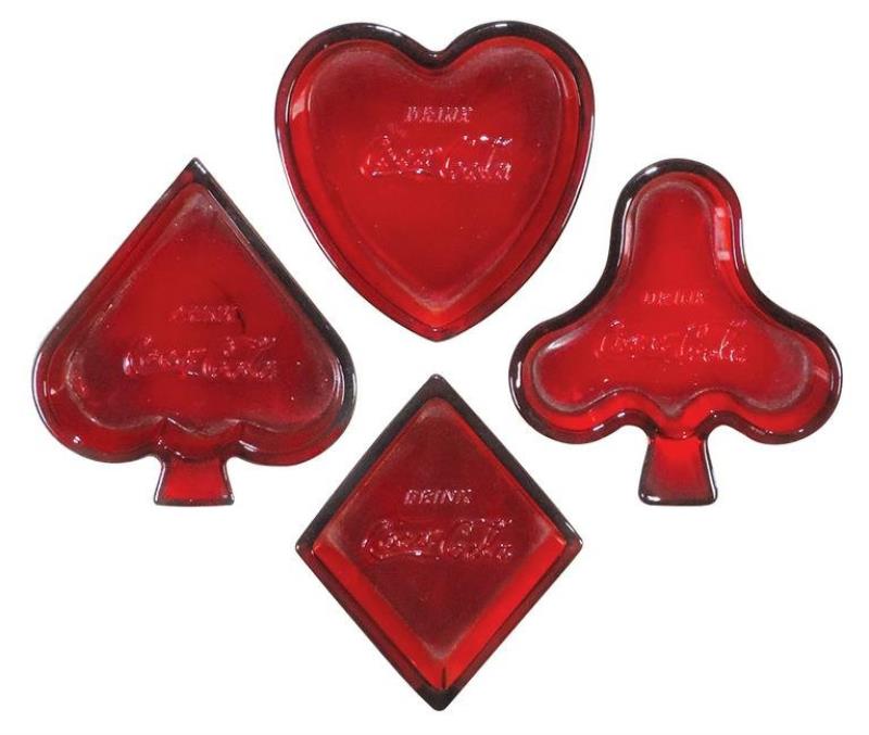 Coca-Cola Ruby Glass Ashtray Set, heart, diamond, club