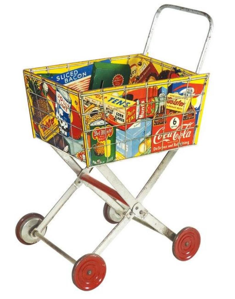Coca-Cola Toy Shopping Cart, c1950's, metal w/litho on