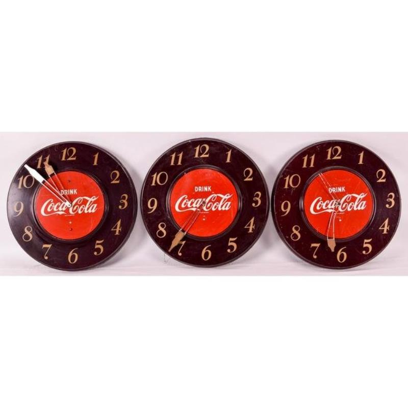 Lot of 3 Vintage 1950’s Coca-Cola Clocks