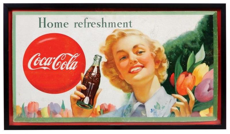 Coca-Cola Sign, "Home Refreshment", litho on cdbd by