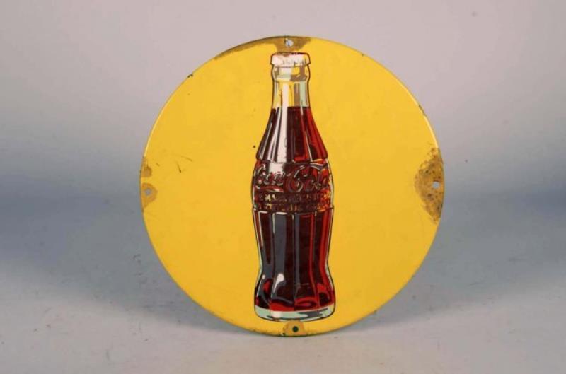 Coca-Cola Yellow Porcelain Round Button Sign