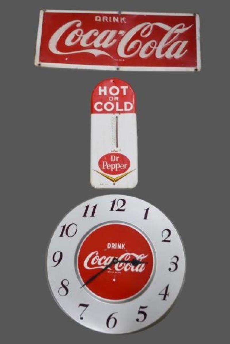 3pc. Advertising Lot Coca-Cola Sign, Dr.Pepper