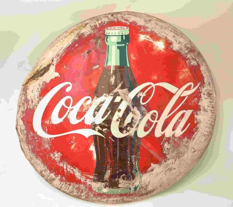 Vintage 48" Button Tin Coca Cola Advertising Sign