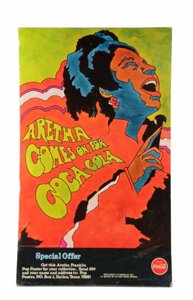 Rare 1968 Coca-Cola Aretha Franklin Poster by Milton