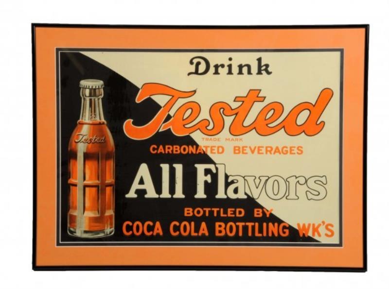 Tested Beverages Embossed Tin Advertising Sign.