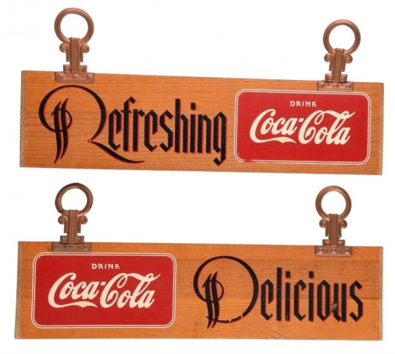 Pair of Coca - Cola Wooden Kay Displays Signs.