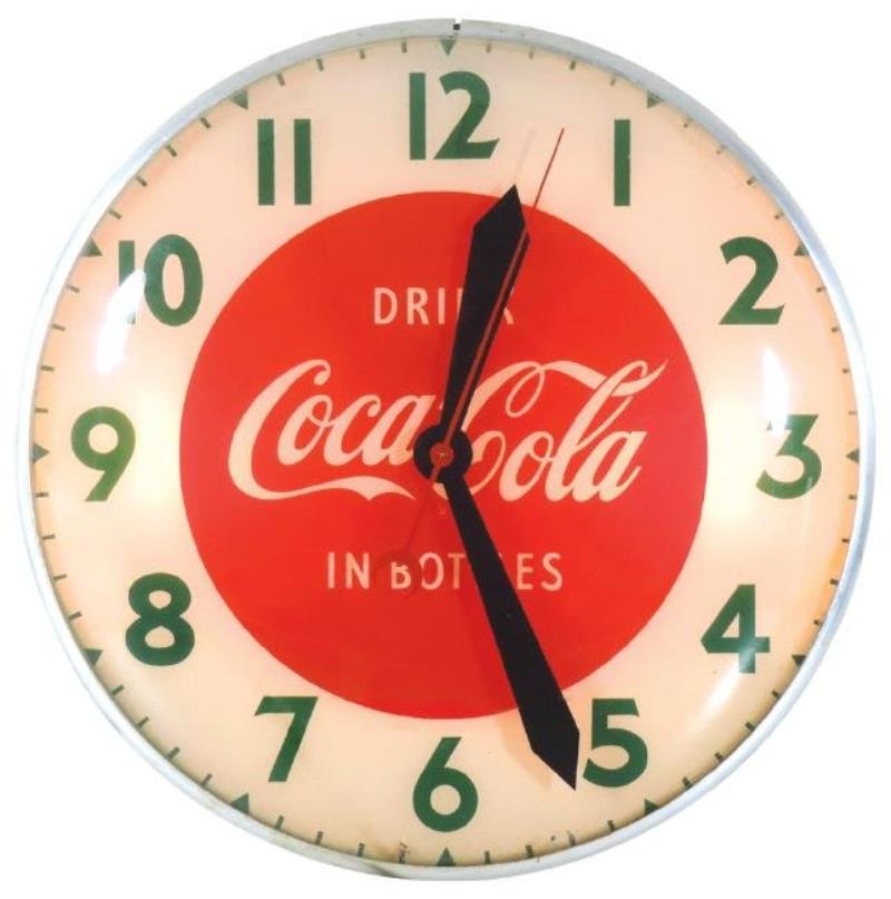 Coca-Cola clock, "Drink Coca-Cola in Bottles", electric