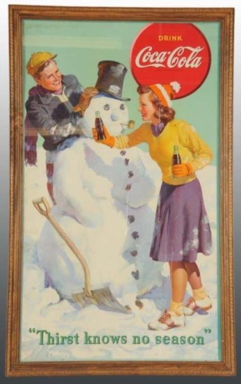 Cardboard Coca-Cola Snowman Vertical Sign