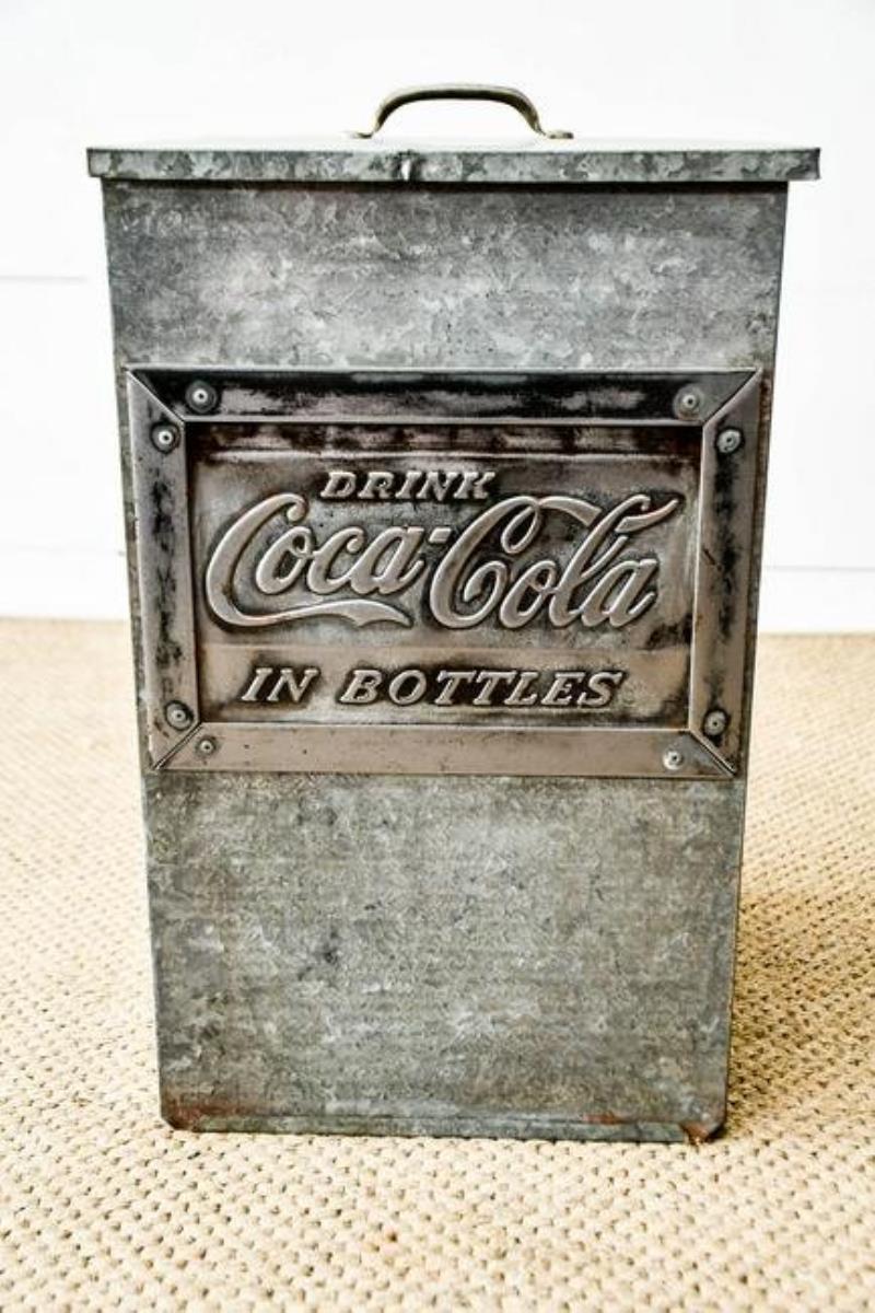 Galvanized Storage Bin Advertising Coca-Cola 20 1/2"H,