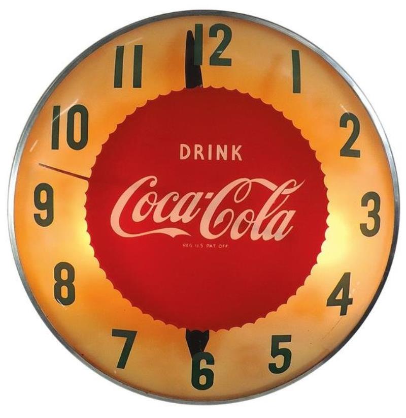 Coca-Cola clock, metal light-up w/convex glass, missing