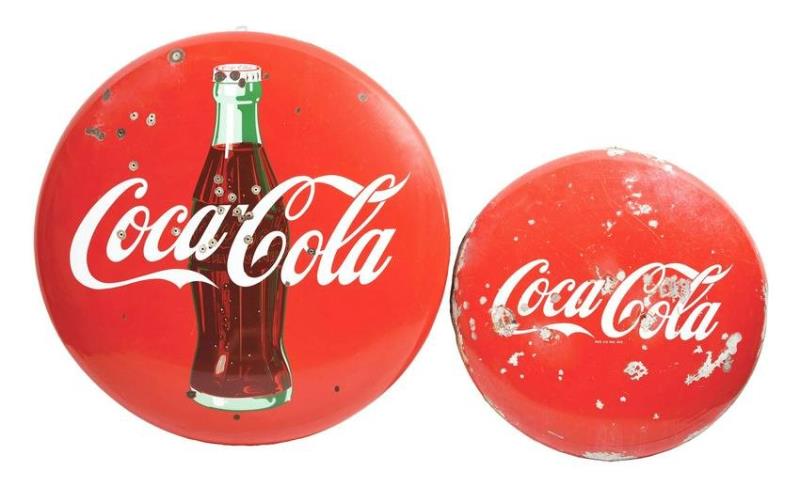 PORCELAIN COCA-COLA BUTTON SIGNS.