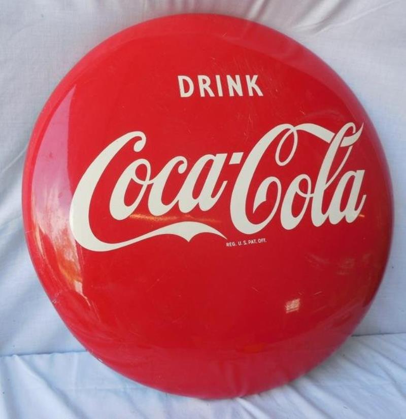 Coca-Cola Button Sign 24'' across surface scratches as