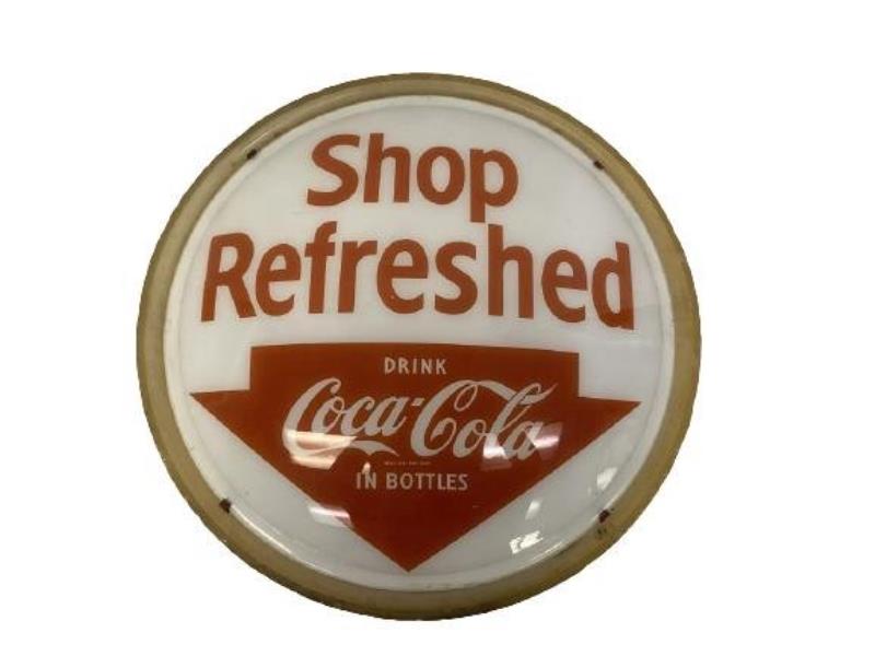 VTG COCA COLA ADVERTISING GLASS LIGHT DISPLAY 15"