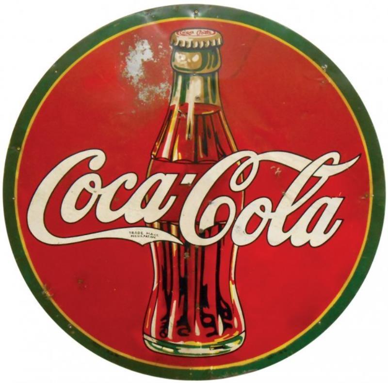 Coca-Cola sign, enamel on metal mounted on Masonite,
