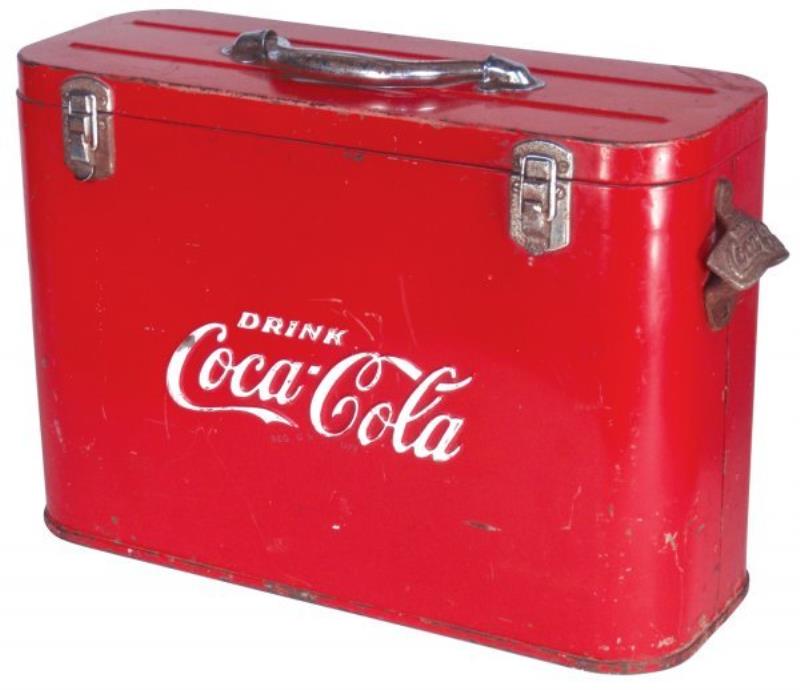 Coca-Cola airline cooler, metal, w/opener, c.1950